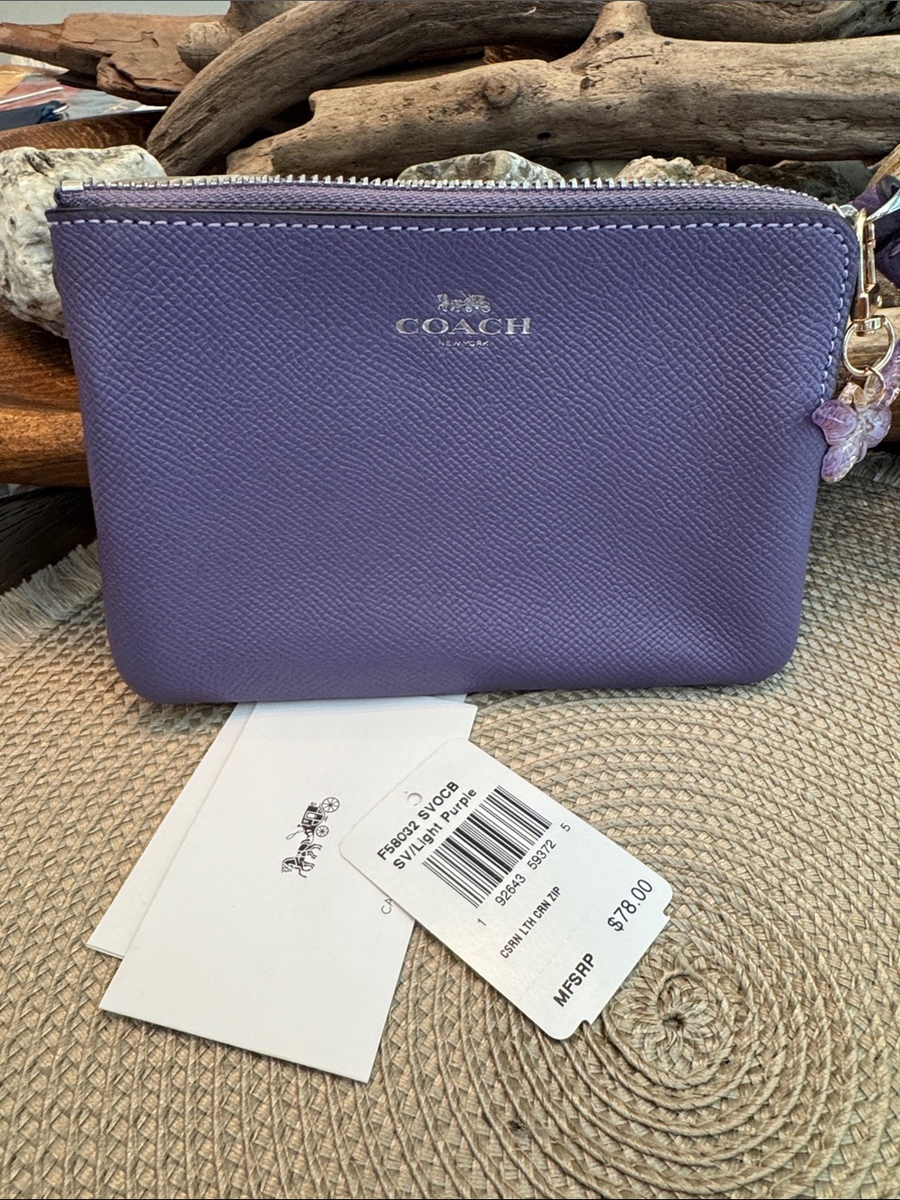 COACH Purple Leather Wristlet with unbranded Butterfly Charm - Picture 4 of 7